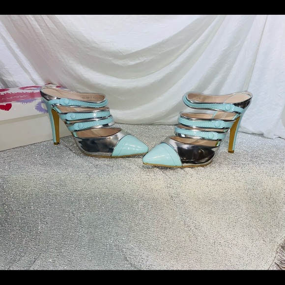 VINTAGE Size 8.5 pointe toe Mule heels “Tiffany’s” Powdered Blue - Picture 2 of 5